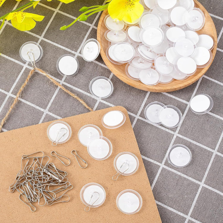 Clear hooks holding decorations