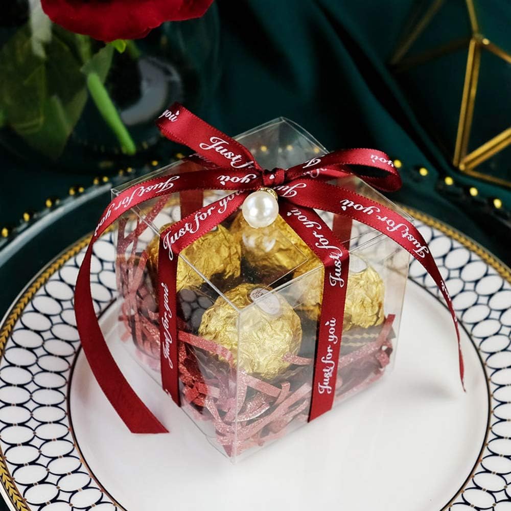 Clear Gift Boxes 4" x 4" x 4" - 25 Pack, Clear PVC Plastic Boxes Transparent Packing Box Favor Square Boxes for Thanksgiving, Christmas, Wedding, Party, Birthday, Candy, Coffee & Tea, - Just Closeouts Canada Inc.