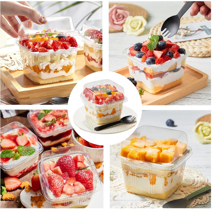 Clear Square Dessert Cups with Lids and Sporks, 8 oz, 50-Pack - Just Closeouts Canada Inc.
