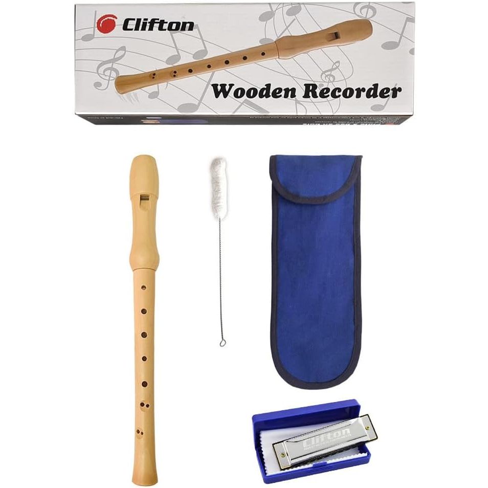 CLIFTON 8 - Hole Soprano Descant Wooden Recorder Flute with Cleaning Brush & Textile Carry Bag For School Student Home Beginning learners (Baroque Fingering) - Just Closeouts Canada Inc.