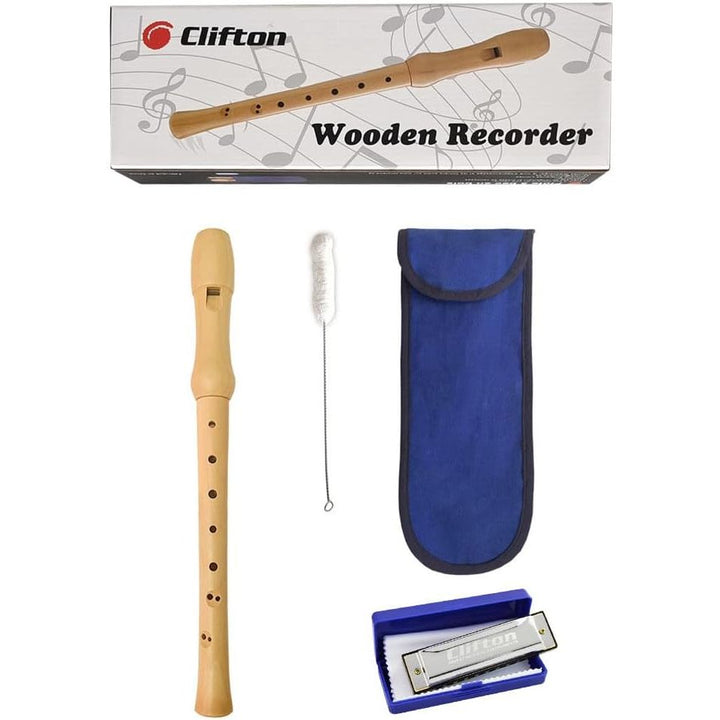 CLIFTON 8 - Hole Soprano Descant Wooden Recorder Flute with Cleaning Brush & Textile Carry Bag For School Student Home Beginning learners (Baroque Fingering) - Just Closeouts Canada Inc.
