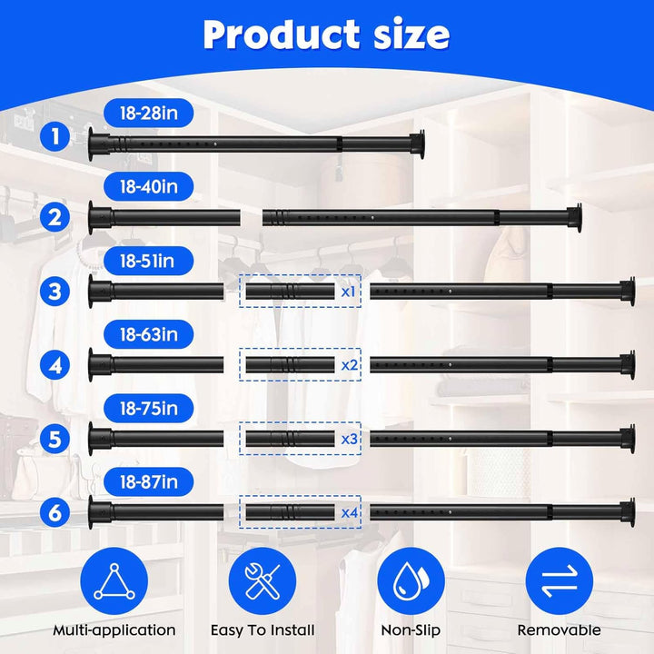 Closet Rod ,17 to 40 Inches Adjustable Closet Rods for Hanging Clothes 1.3 Inch Diameter Heavy Duty Metal Closet Hanging Rod Closet Bar for Wardrobes,Closet, Bathroom, Windows - Just Closeouts Canada Inc.