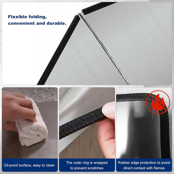 CNQLIS 3 Sided Splatter Guard, Foldable Stainless Steel Oil Splatter Screens for Frying, Oil Splash Insulation Board, Nonstick Oil Splatter Guard Stove Insulation Board(L: 15" x W: 11.4" x H: 12") - Just Closeouts Canada Inc.