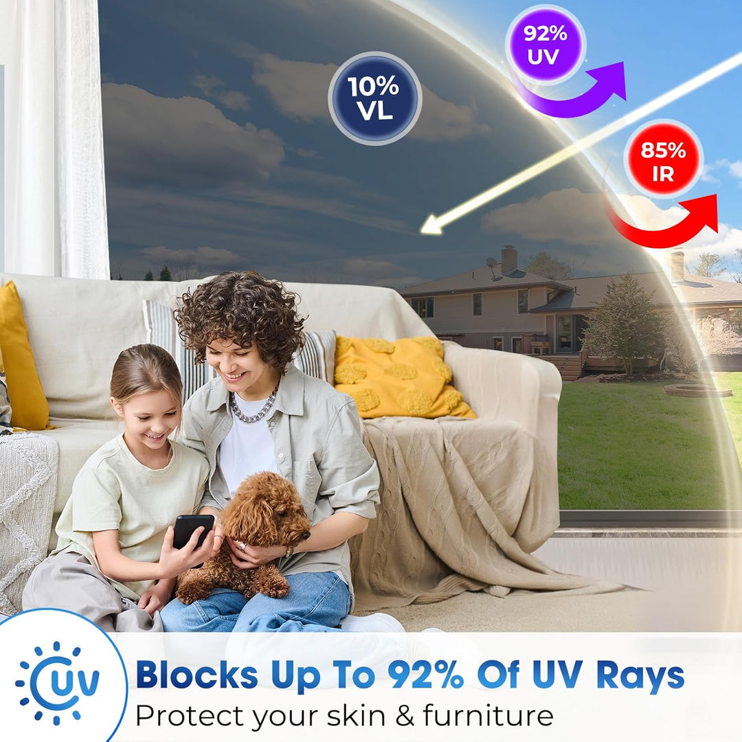 Coavas One Way Window Film Reflective Window Films for Privacy Mirror Window Film for Sun Blocking UV Heat Control Non Adhesive Static Cling Window Tint for Home 17.5x118.1in, 44.5x300cm, Silver Black - Just Closeouts Canada Inc.