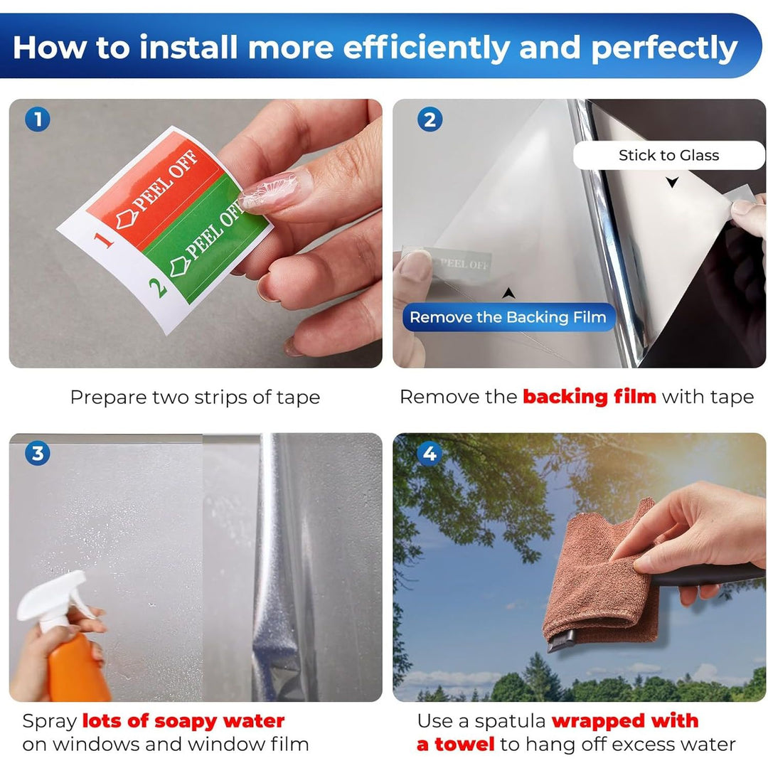 Coavas One Way Window Film Reflective Window Films for Privacy Mirror Window Film for Sun Blocking UV Heat Control Non Adhesive Static Cling Window Tint for Home 17.5x118.1in, 44.5x300cm, Silver Black - Just Closeouts Canada Inc.