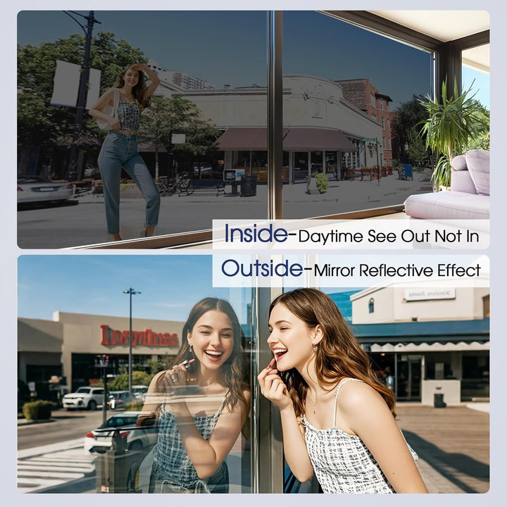 Coavas One Way Window Film Reflective Window Films for Privacy Mirror Window Film for Sun Blocking UV Heat Control Non Adhesive Static Cling Window Tint for Home 17.5x118.1in, 44.5x300cm, Silver Black - Just Closeouts Canada Inc.