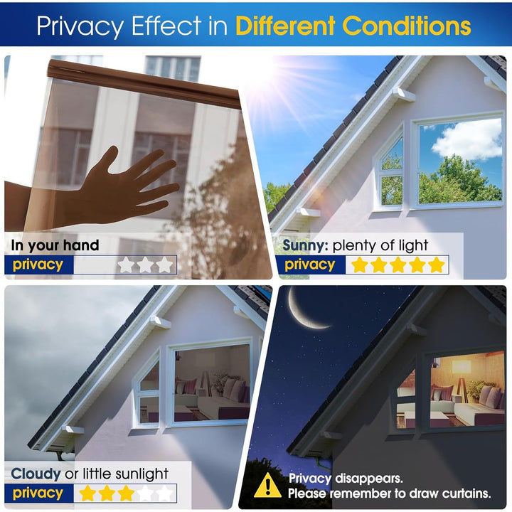 Coavas One Way Window Film Reflective Window Films for Privacy Mirror Window Film for Sun Blocking UV Heat Control Non Adhesive Static Cling Window Tint for Home 23.6 x 78.7in, 60x200cm, Brown Silver - Just Closeouts Canada Inc.