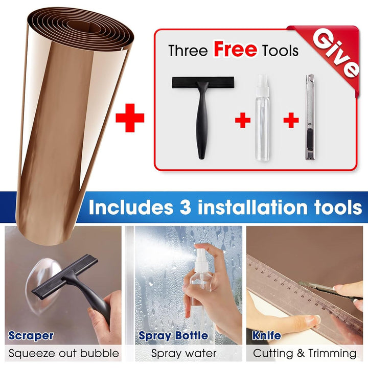 Coavas One Way Window Film Reflective Window Films for Privacy Mirror Window Film for Sun Blocking UV Heat Control Non Adhesive Static Cling Window Tint for Home 23.6 x 78.7in, 60x200cm, Brown Silver - Just Closeouts Canada Inc.