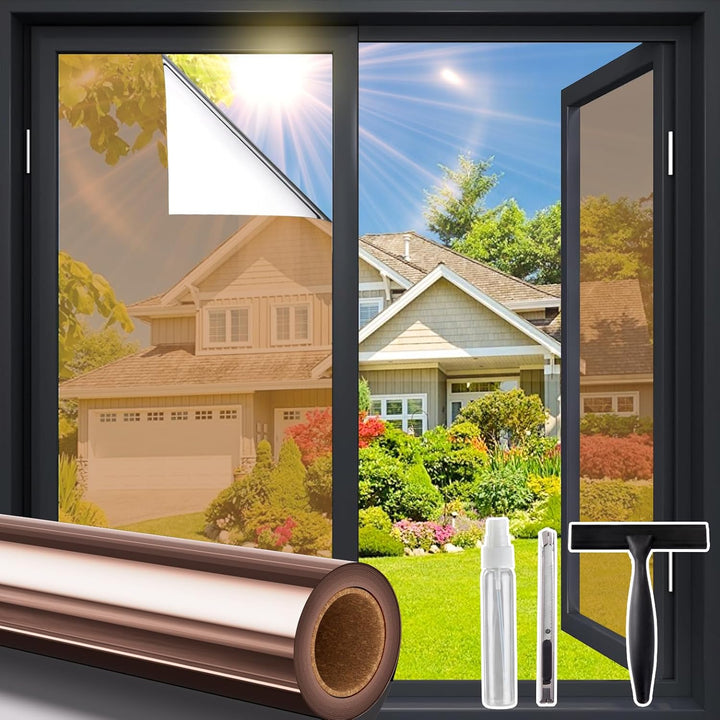 Coavas One Way Window Film Reflective Window Films for Privacy Mirror Window Film for Sun Blocking UV Heat Control Non Adhesive Static Cling Window Tint for Home 23.6 x 78.7in, 60x200cm, Brown Silver - Just Closeouts Canada Inc.