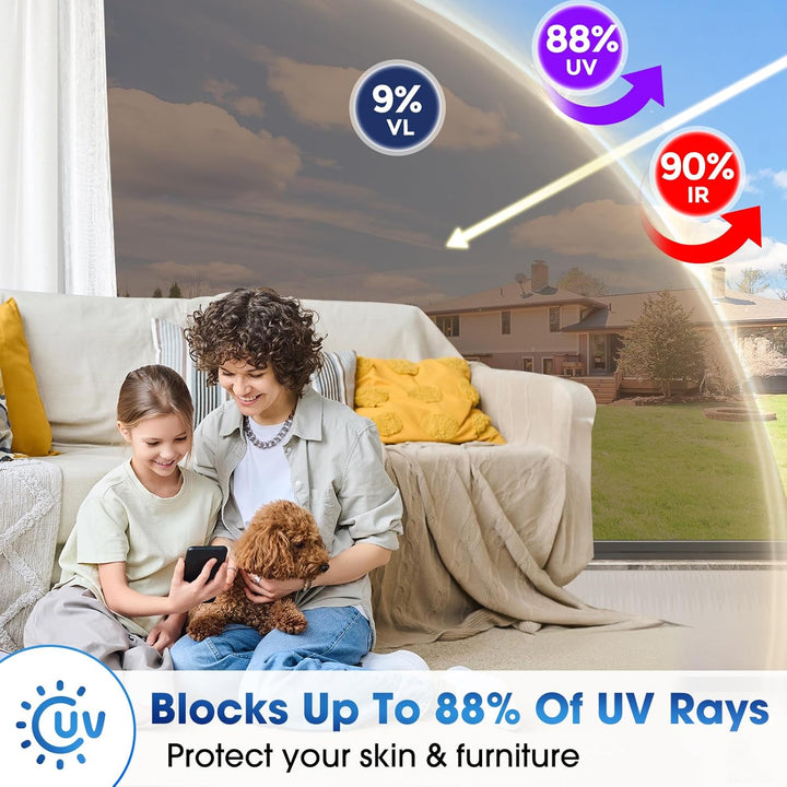 Coavas One Way Window Film Reflective Window Films for Privacy Mirror Window Film for Sun Blocking UV Heat Control Non Adhesive Static Cling Window Tint for Home 23.6 x 78.7in, 60x200cm, Brown Silver - Just Closeouts Canada Inc.