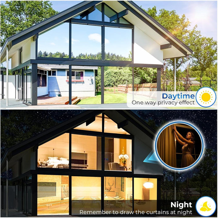 Coavas One Way Window Film Reflective Window Films for Privacy Mirror Window Film for Sun Blocking UV Heat Control Non Adhesive Static Cling Window Tint for Home 17.5x118.1in, 44.5x300cm, Silver Black - Just Closeouts Canada Inc.