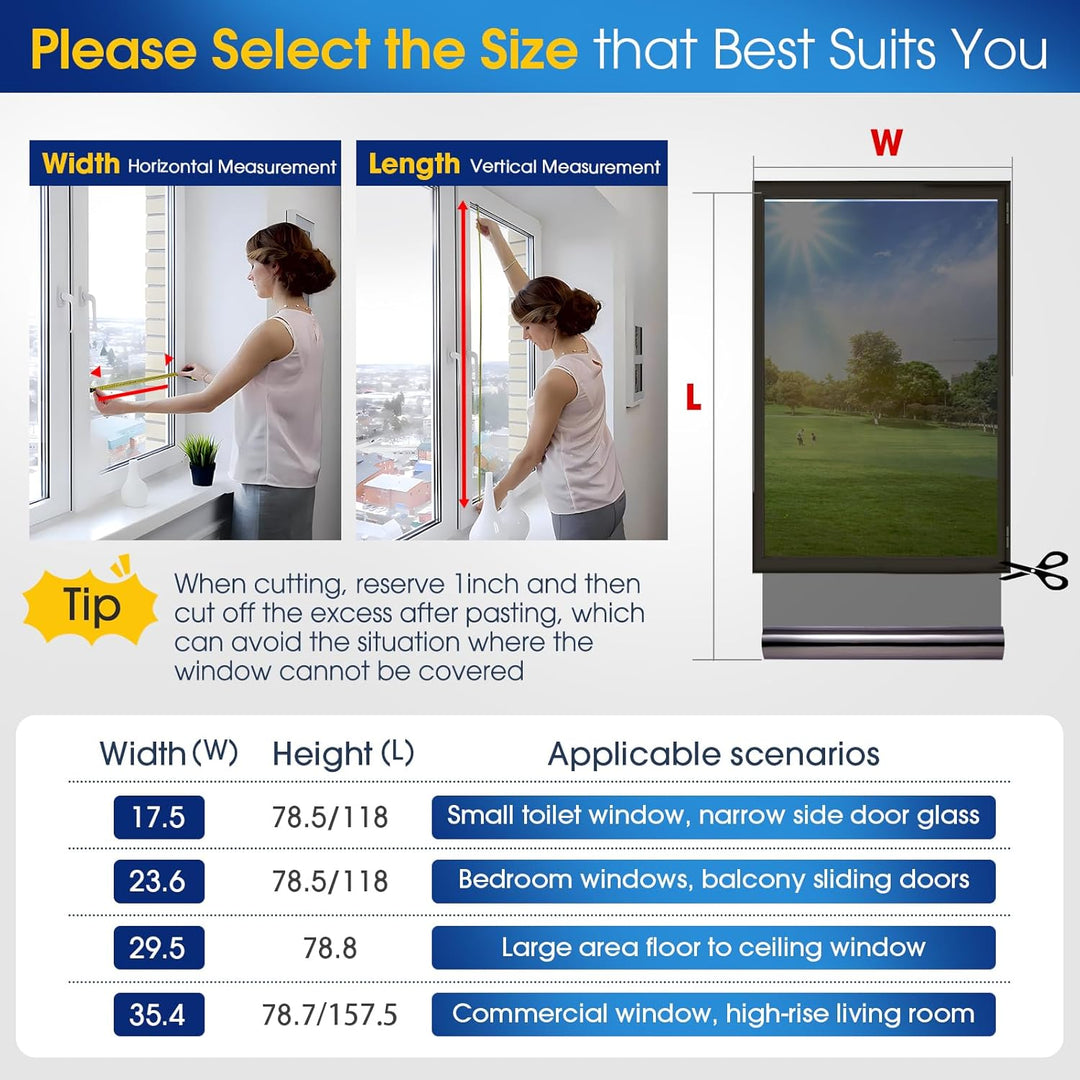 Coavas One Way Window Films for Privacy with Tools, Daytime Privacy Window Tint for Home, Reflective Window Coverings for Sun Blocking Heat Control Self Adhesive 17.5 x 78.7 in, Black - Silver - Just Closeouts Canada Inc.