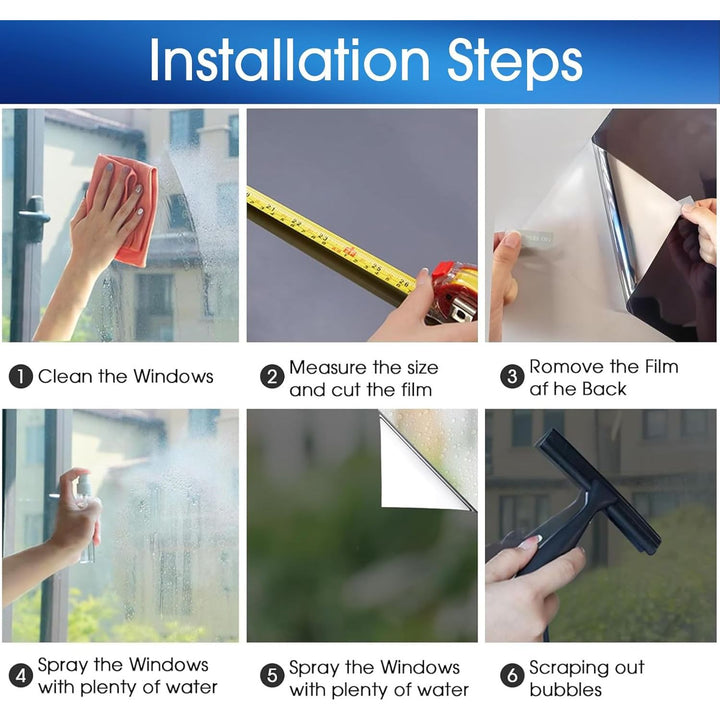 Coavas One Way Window Films for Privacy with Tools, Daytime Privacy Window Tint for Home, Reflective Window Coverings for Sun Blocking Heat Control Self Adhesive 17.5 x 78.7 in, Black - Silver - Just Closeouts Canada Inc.