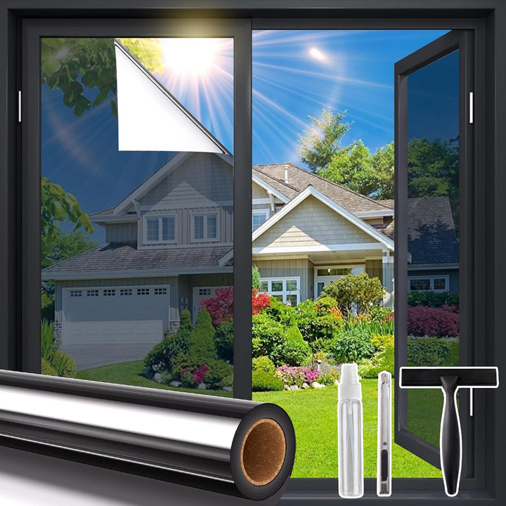 Coavas One Way Window Films for Privacy with Tools, Daytime Privacy Window Tint for Home, Reflective Window Coverings for Sun Blocking Heat Control Self Adhesive 17.5 x 78.7 in, Black - Silver - Just Closeouts Canada Inc.