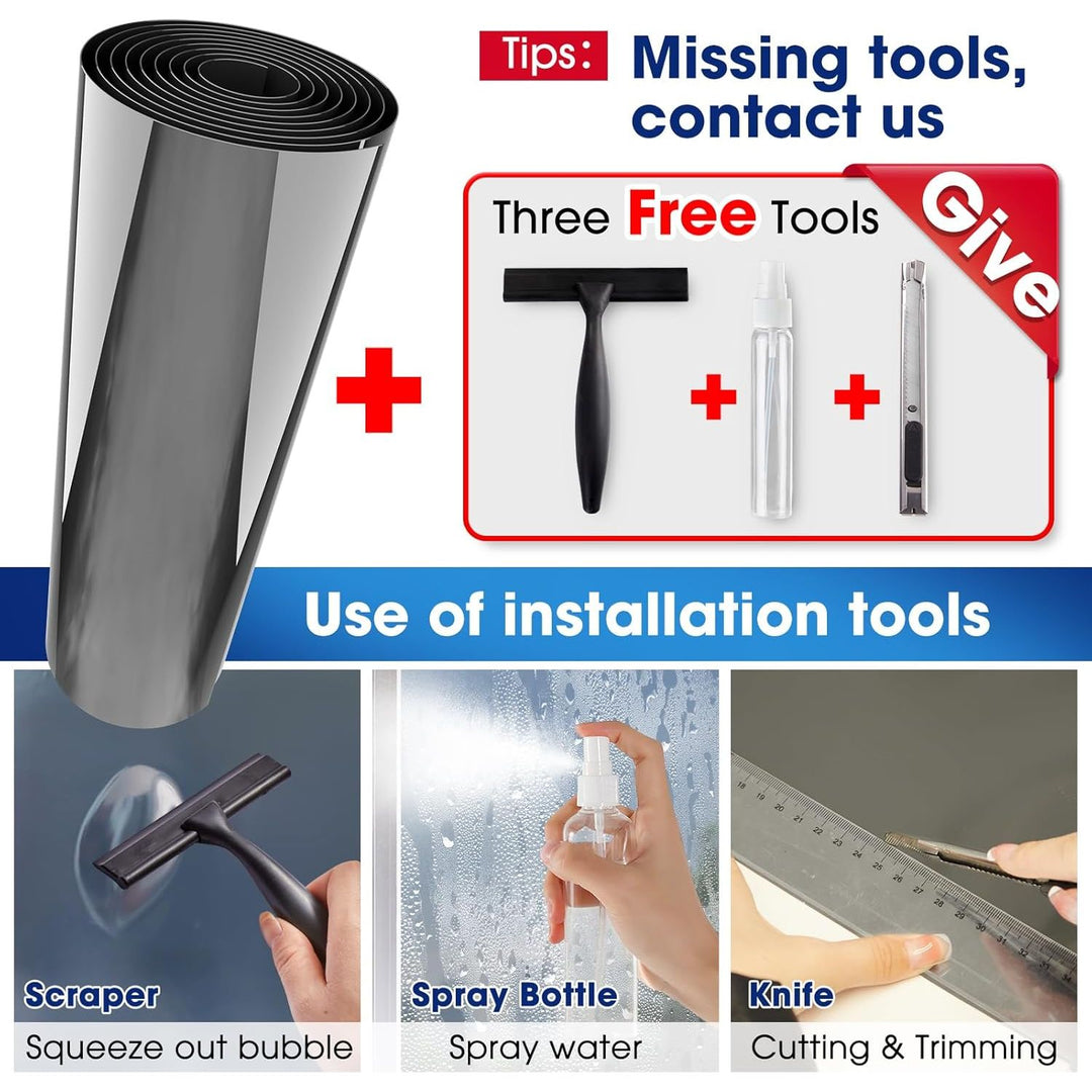 Coavas One Way Window Films for Privacy with Tools, Daytime Privacy Window Tint for Home, Reflective Window Coverings for Sun Blocking Heat Control Self Adhesive 17.5 x 78.7 in, Black - Silver - Just Closeouts Canada Inc.