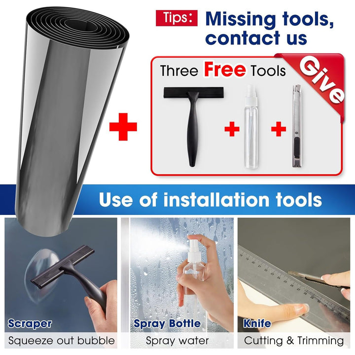 Coavas One Way Window Films for Privacy with Tools, Daytime Privacy Window Tint for Home, Reflective Window Coverings for Sun Blocking Heat Control Self Adhesive 17.5 x 78.7 in, Black - Silver - Just Closeouts Canada Inc.