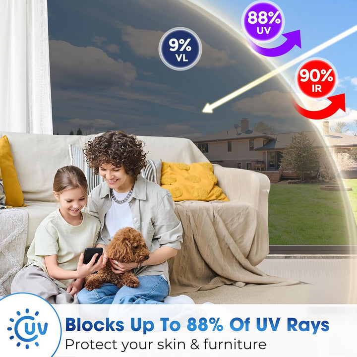 Coavas One Way Window Films for Privacy with Tools, Daytime Privacy Window Tint for Home, Reflective Window Coverings for Sun Blocking Heat Control Self Adhesive 17.5 x 78.7 in, Black - Silver - Just Closeouts Canada Inc.