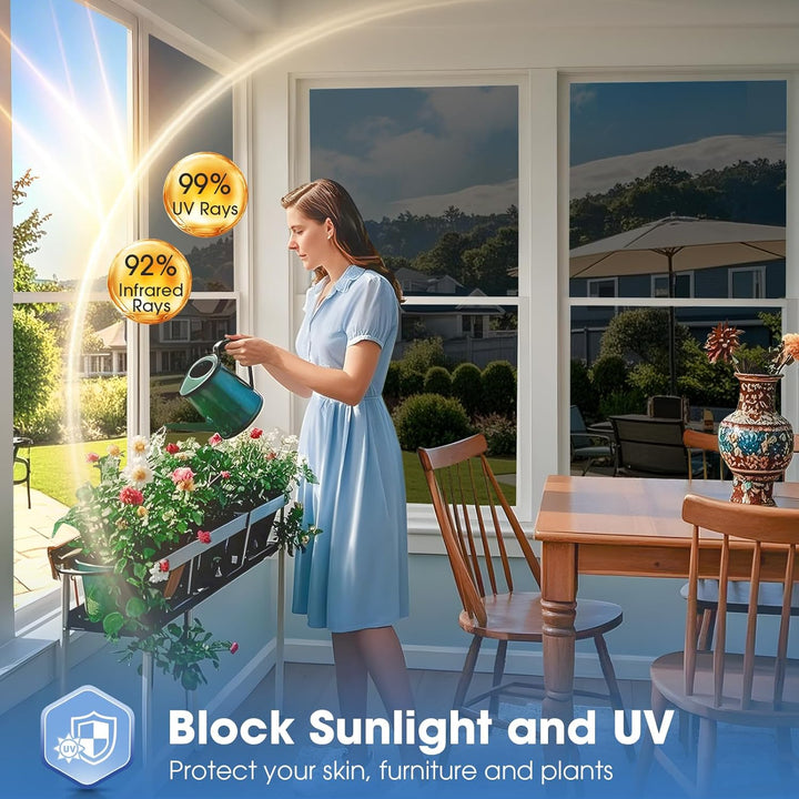 Coavas One Way Window Films for Privacy with Tools, Sun Blocking Mirror Window Tint for Home, Daytime Reflective Removable UV Heat Control Window Coverings, 17.5 x 78.7 in, Silver Black - Just Closeouts Canada Inc.