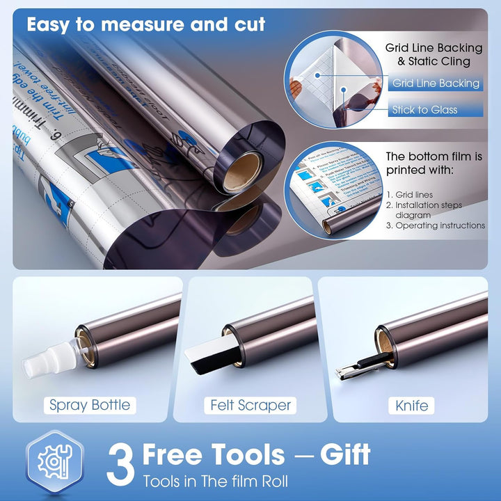 Coavas One Way Window Films for Privacy with Tools, Sun Blocking Mirror Window Tint for Home, Daytime Reflective Removable UV Heat Control Window Coverings, 23.6 x 157.5in, Silver Black - Just Closeouts Canada Inc.