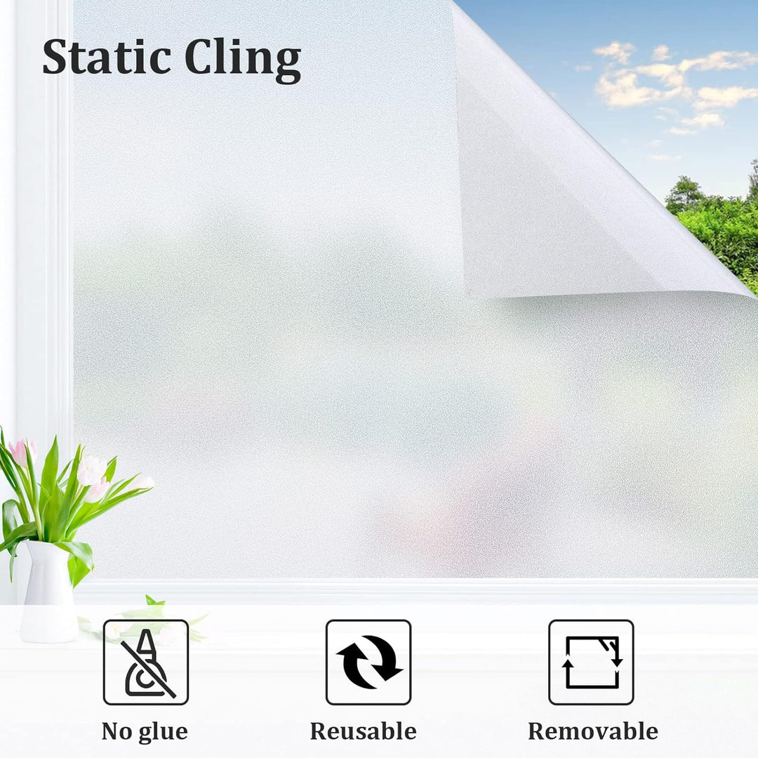Coavas Window Films for Privacy Window Film Frosted Static Cling Non Adhesive Vinyl Sticker Sun Heat Blocking Window Coverings for Bathroom Home Office Door 11.8x78.7 Inch,30x200cm, Pure Frosted - Just Closeouts Canada Inc.