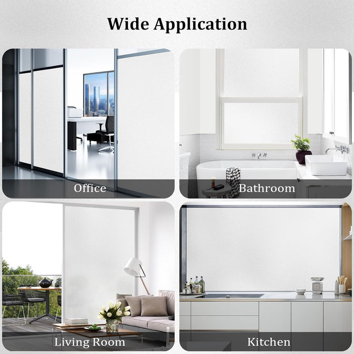 Coavas Window Films for Privacy Window Film Frosted Static Cling Non Adhesive Vinyl Sticker Sun Heat Blocking Window Coverings for Bathroom Home Office Door 23.6x118.1 Inch,60x300cm, Pure Frosted - Just Closeouts Canada Inc.
