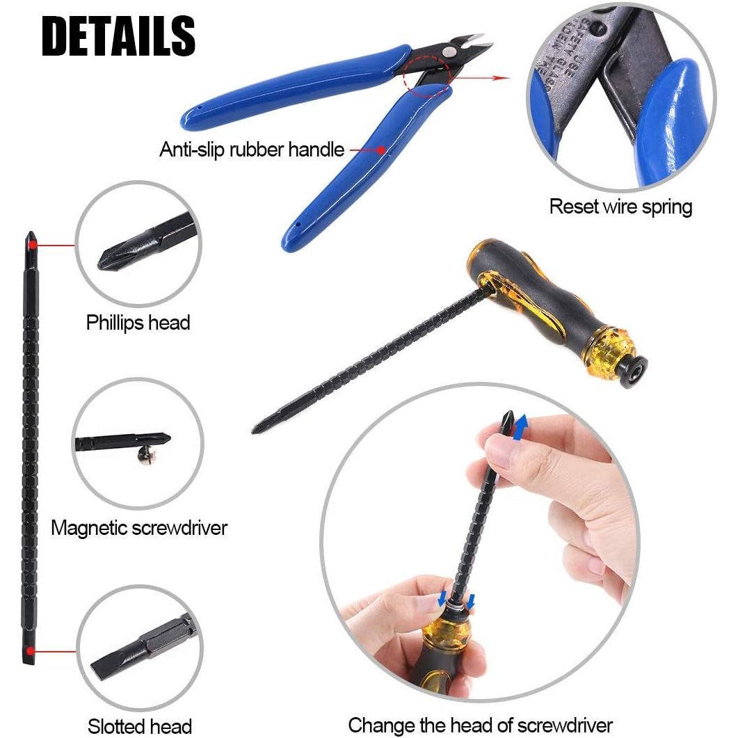 Coaxial Cable Tool Set, Coax RF Connector Crimping Tool + Coaxial Cable Stripper + BNC/UHF Crimp Male Connectors + Wire Cutter + Screw Driver for RG58, RG59, RG62, RG174 (Blue Coloured Casing) - Just Closeouts Canada Inc.X001YBR6R5