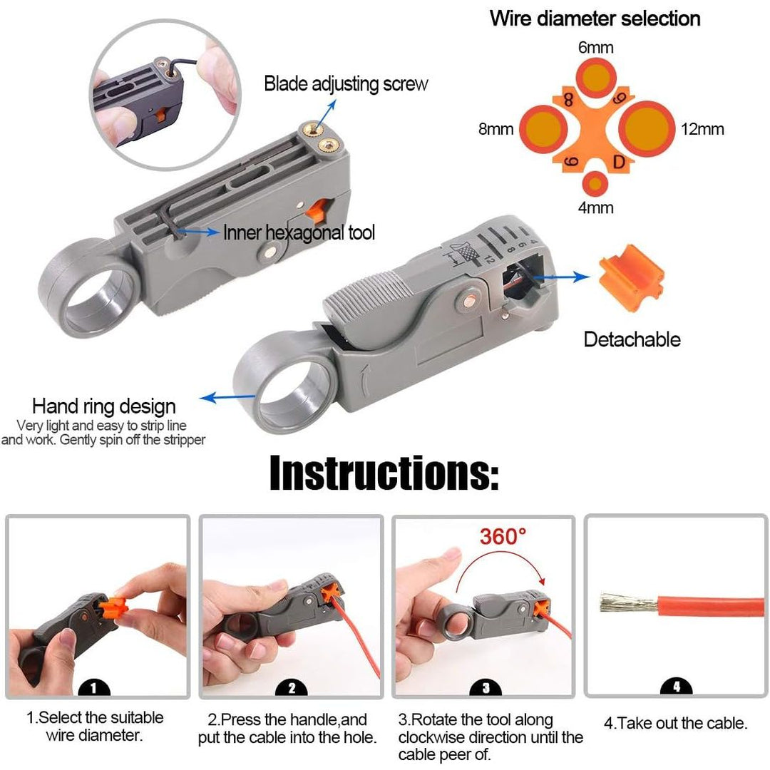 Coaxial Cable Tool Set, Coax RF Connector Crimping Tool + Coaxial Cable Stripper + BNC/UHF Crimp Male Connectors + Wire Cutter + Screw Driver for RG58, RG59, RG62, RG174 (Blue Coloured Casing) - Just Closeouts Canada Inc.X001YBR6R5