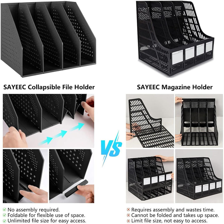 Collapsible Magazine Holder Plastic Desktop Vertical 4 Compartment File Magazine Organizer Holder File Divider Sorter Stand Office Document Organizer Storage Box Bins Home School Black - Just Closeouts Canada Inc.