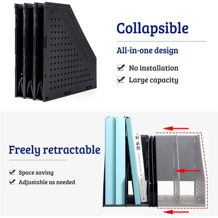 Collapsible Magazine Holder Plastic Desktop Vertical 4 Compartment File Magazine Organizer Holder File Divider Sorter Stand Office Document Organizer Storage Box Bins Home School Black - Just Closeouts Canada Inc.