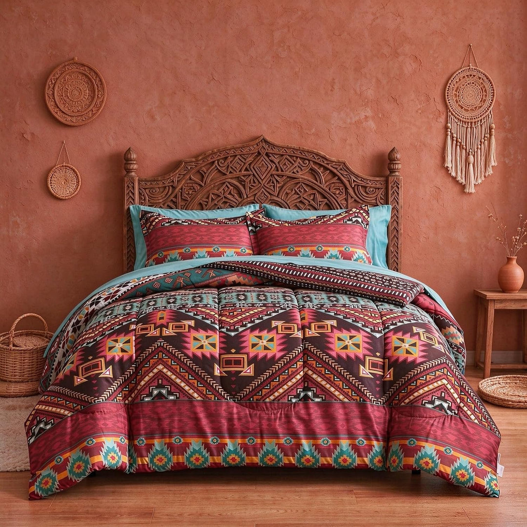 Colorful Bohemian Twin Bed-in-a-Bag Set – 6 Pieces with Teal Sheets - Just Closeouts Canada Inc.