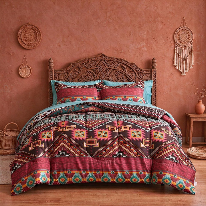 Colorful Bohemian Twin Bed-in-a-Bag Set – 6 Pieces with Teal Sheets - Just Closeouts Canada Inc.