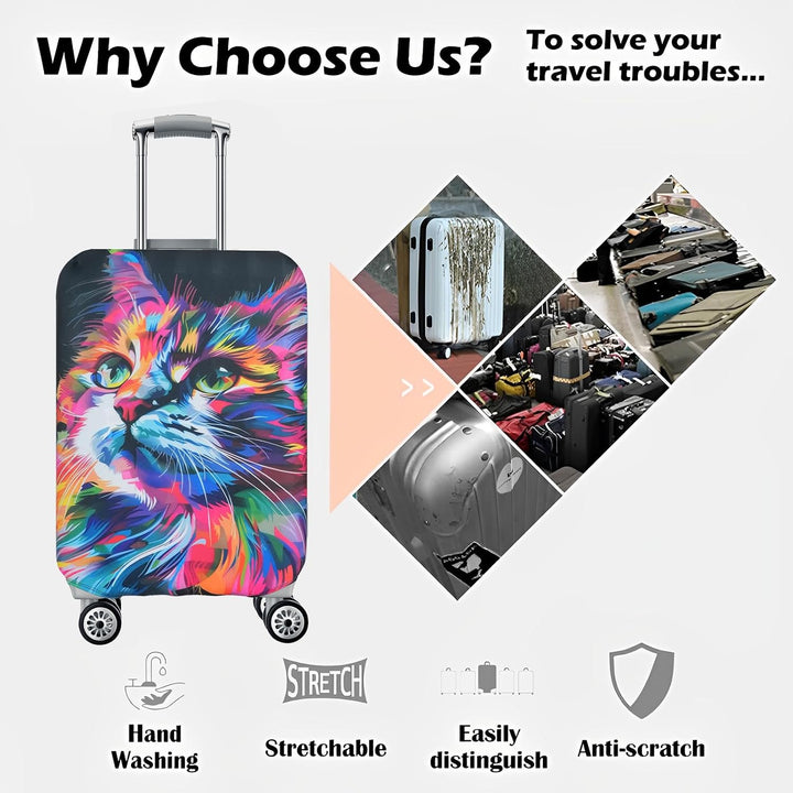 Colourful Cat-Print Stretch Luggage Cover, Small 19–21 in - Just Closeouts Canada Inc.