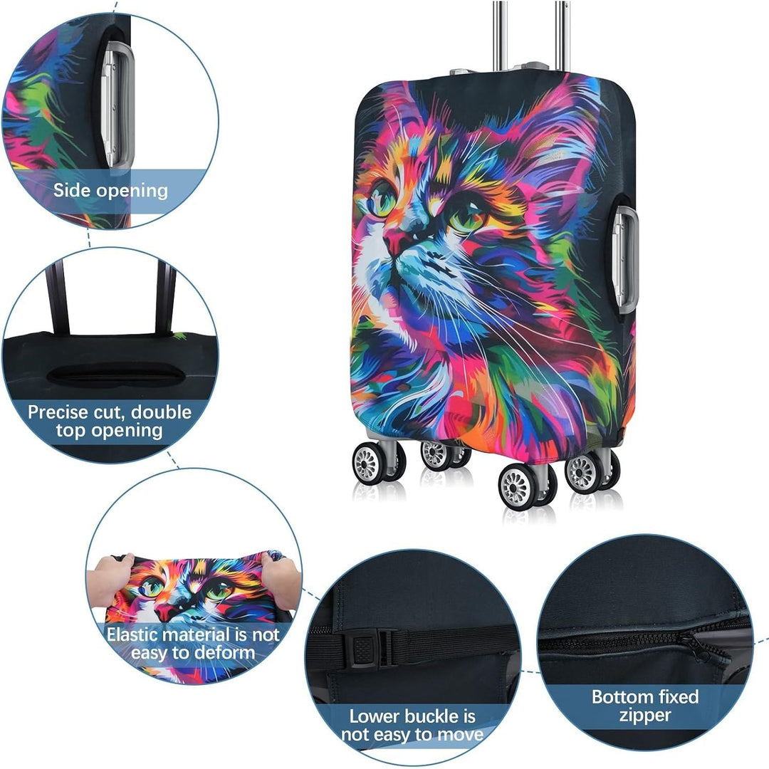 Colourful Cat-Print Stretch Luggage Cover, Small 19–21 in - Just Closeouts Canada Inc.