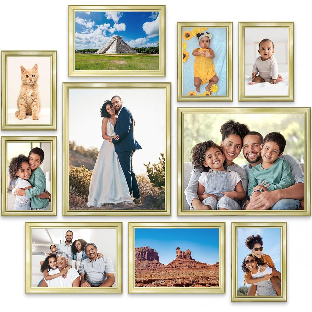 Combination Gold Picture Frames Set - 10 PC (Five 4x6, Three 5x7, Two 8x10), Classy Contemporary Style, Maestro Collection for Wall Gallery - Just Closeouts Canada Inc.00810023785620