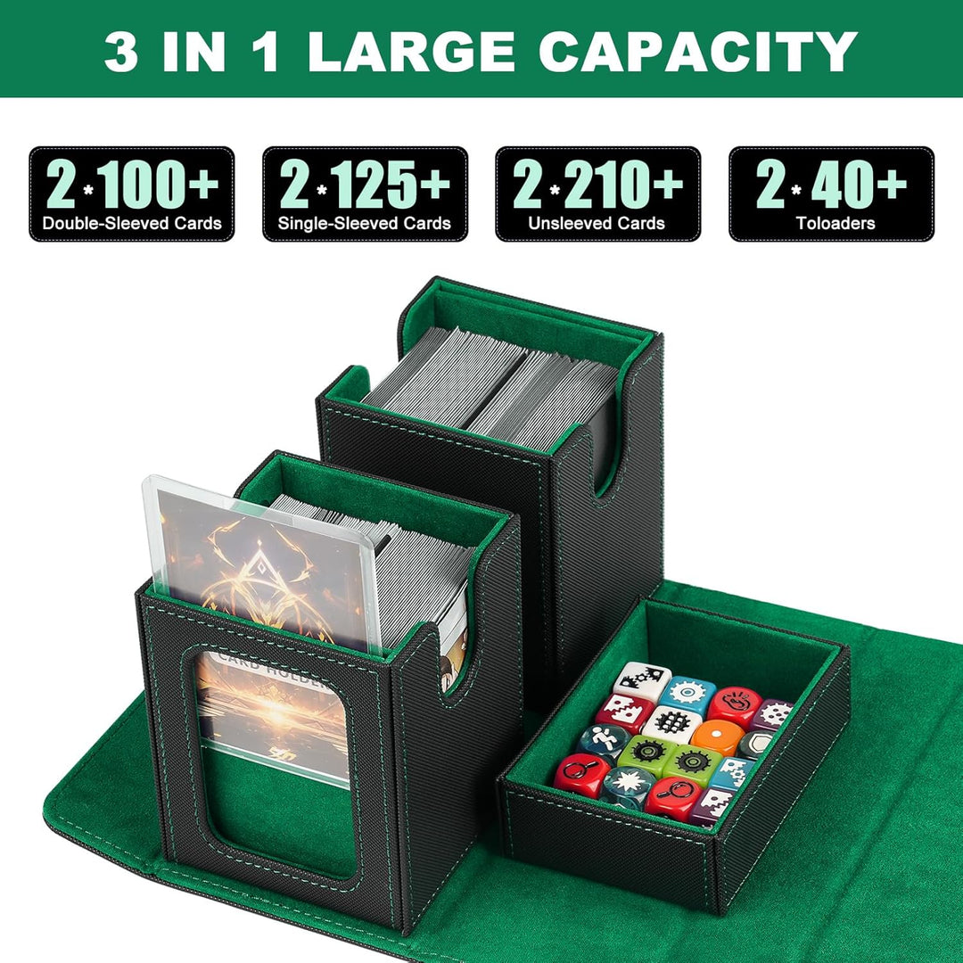 Commander Deck Box for MTG, 3 - in - 1 Card Deck Display Case with Portable Handle, TCG Card Storage Box, Holds 200+ Double - Sleeved Cards, Black&Green - Just Closeouts Canada Inc.X004SOJFVP