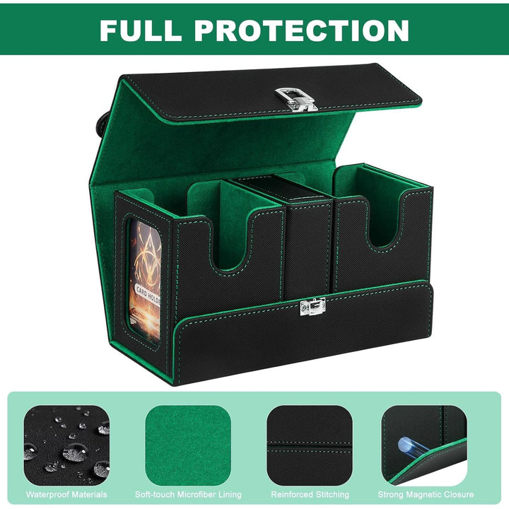 Commander Deck Box for MTG, 3 - in - 1 Card Deck Display Case with Portable Handle, TCG Card Storage Box, Holds 200+ Double - Sleeved Cards, Black&Green - Just Closeouts Canada Inc.X004SOJFVP