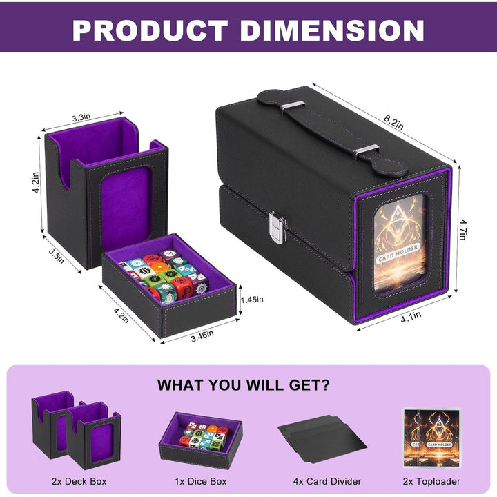 Commander Deck Box for MTG, 3 - in - 1 Card Deck Display Case with Portable Handle, TCG Card Storage Box, Holds 200+ Double - Sleeved Cards, Black&Purple - Just Closeouts Canada Inc.X004SOGWFH