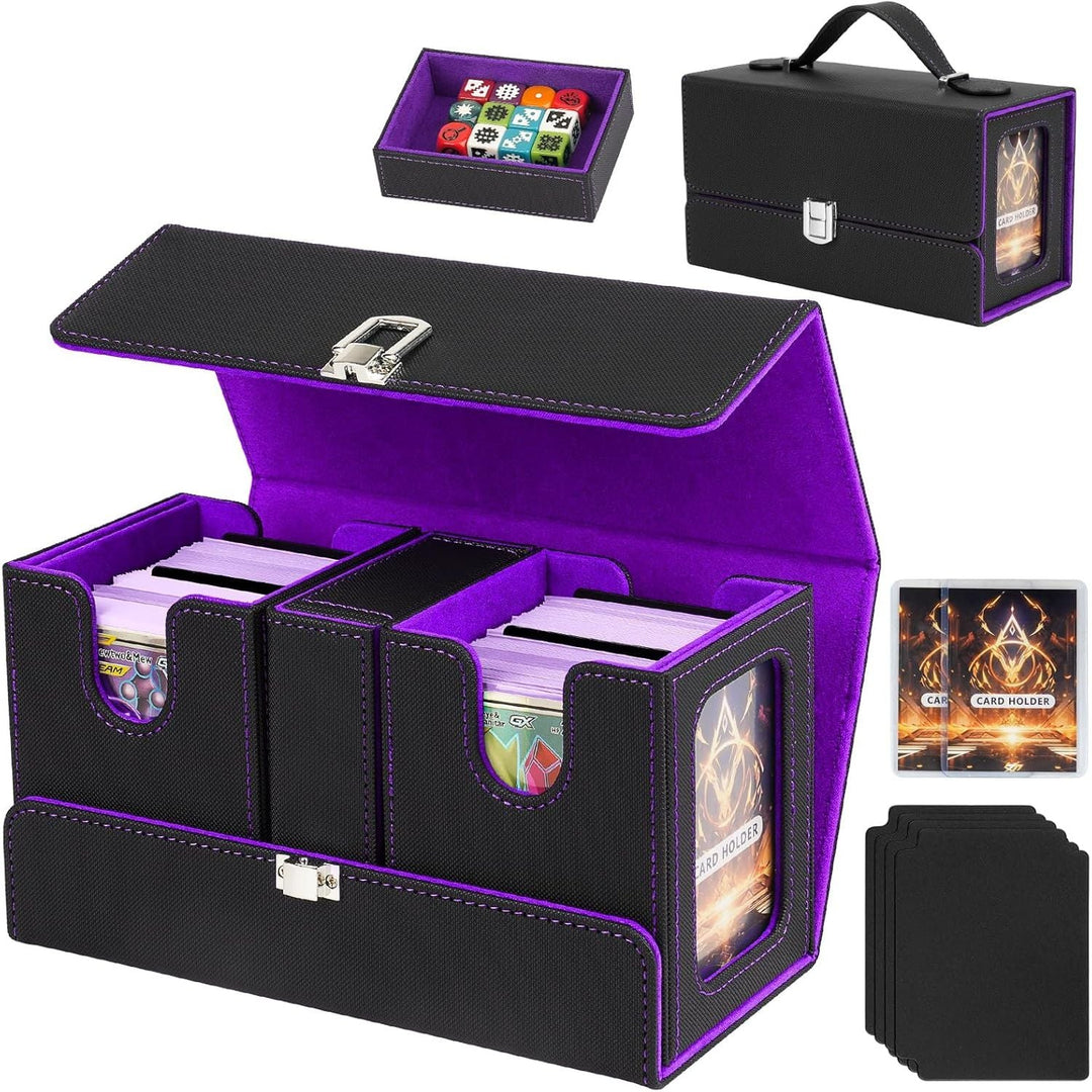 Commander Deck Box for MTG, 3 - in - 1 Card Deck Display Case with Portable Handle, TCG Card Storage Box, Holds 200+ Double - Sleeved Cards, Black&Purple - Just Closeouts Canada Inc.X004SOGWFH