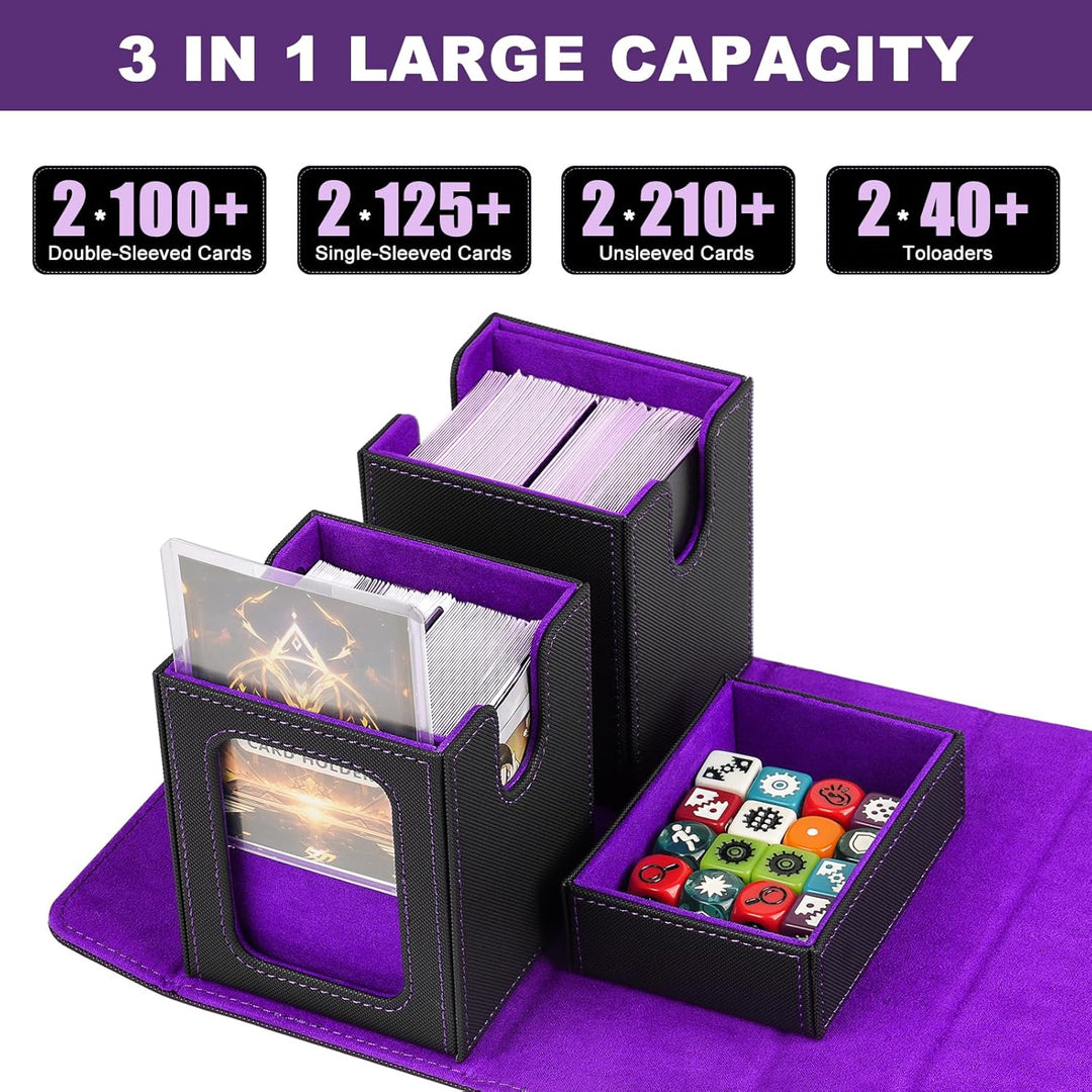 Commander Deck Box for MTG, 3 - in - 1 Card Deck Display Case with Portable Handle, TCG Card Storage Box, Holds 200+ Double - Sleeved Cards, Black&Purple - Just Closeouts Canada Inc.X004SOGWFH