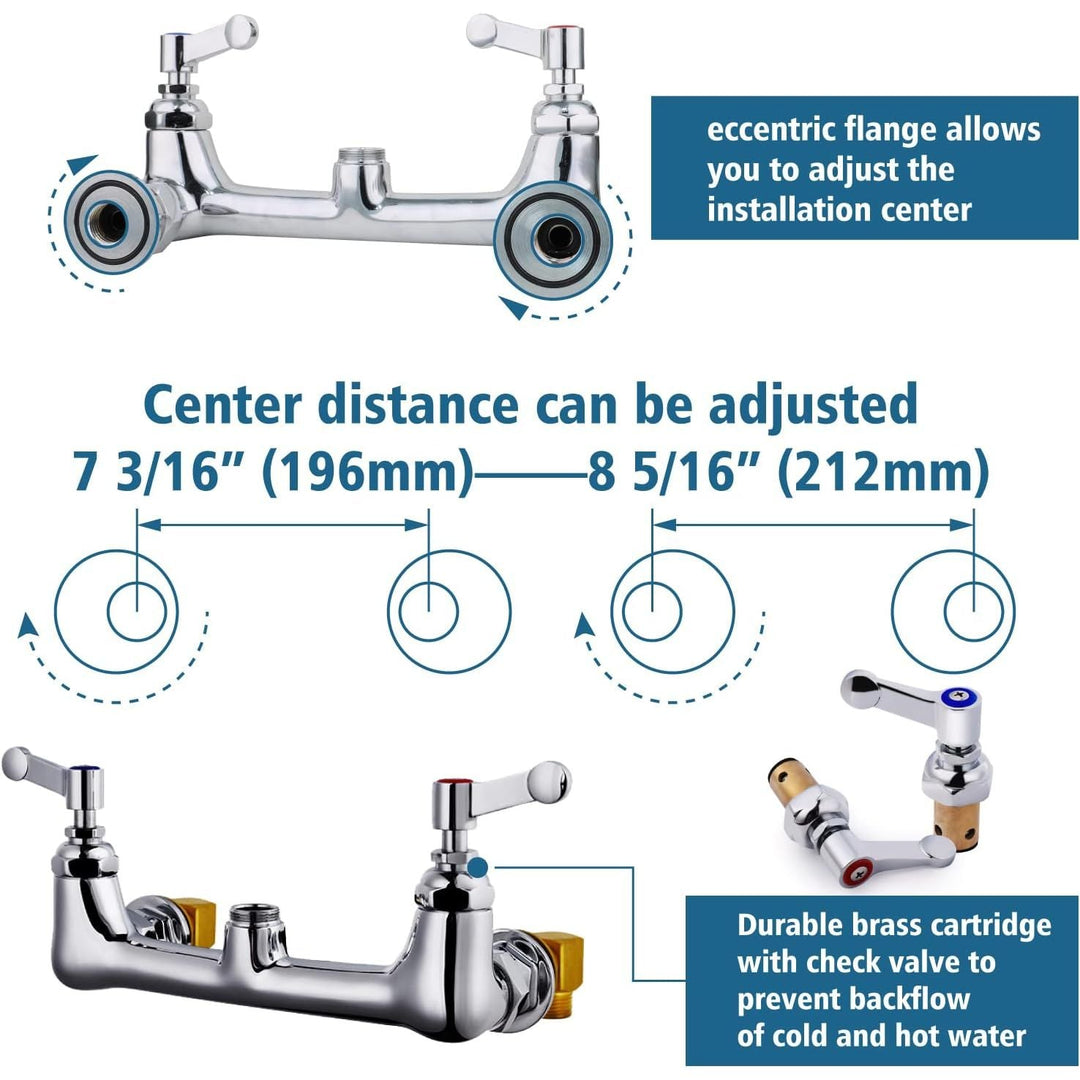 Commercial Faucet Wall Mount 8" Center Commecial Sink Faucet with Sprayer 43" Height Pre - Rinse Faucet High Pressure Restaurant Kitchen Faucet with 12 Inch Add On Swivel Spout Chrome - Just Closeouts Canada Inc.X0037ZBI07