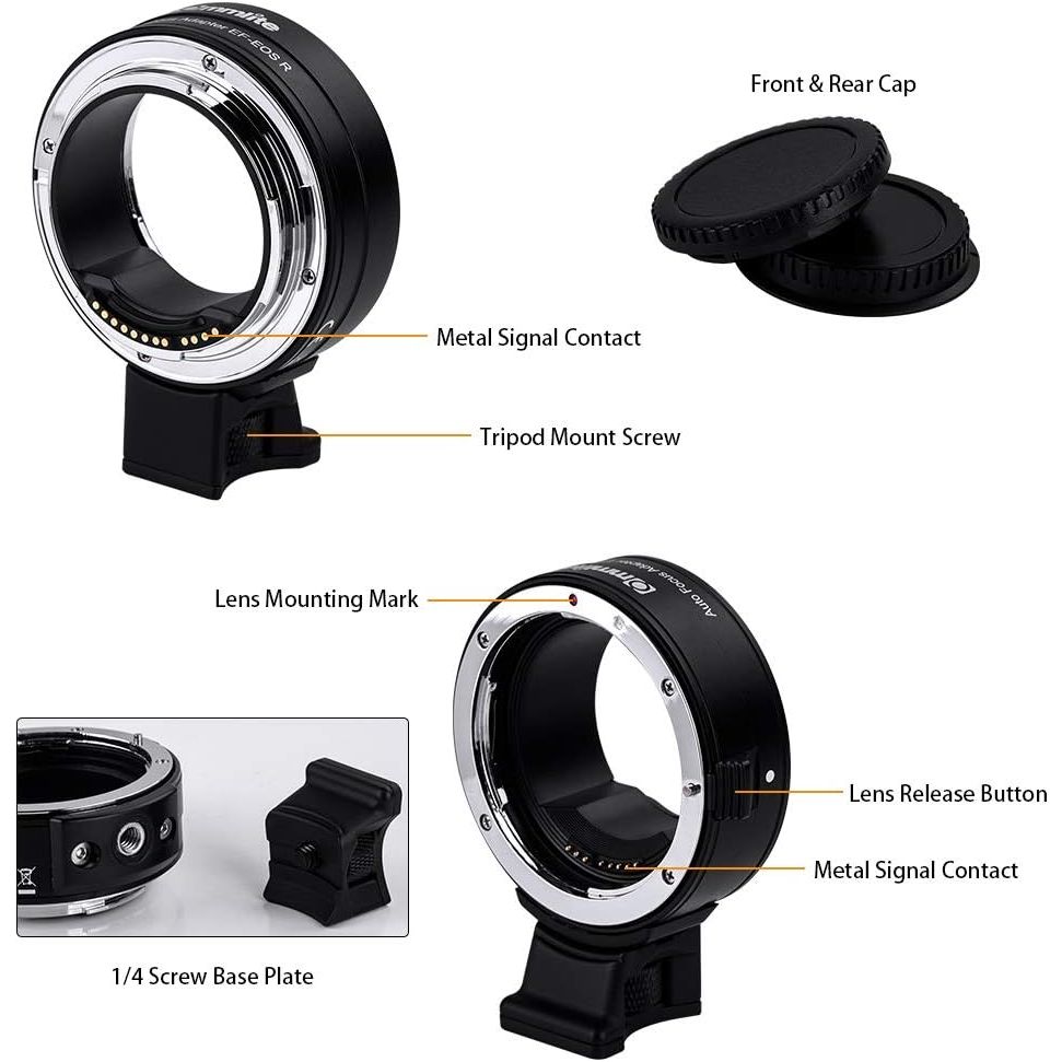Commlite CM - EF - EOS R Electronic Auto - Focus Lens Mount Adapter Compatible with Canon EF/EF - S Lens to Canon EOS R/R5/R6/RP Series Camera Body Adapter - Just Closeouts Canada Inc.