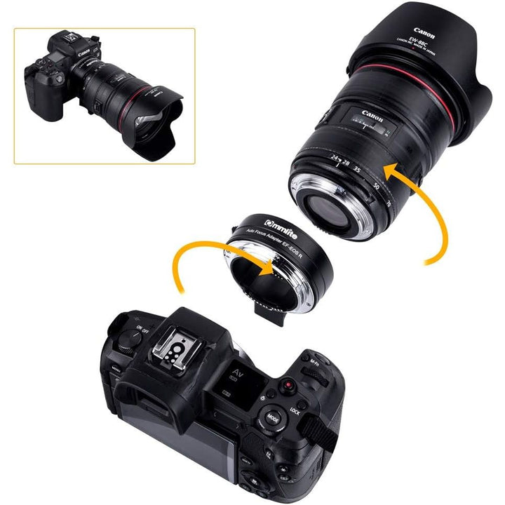 Commlite CM - EF - EOS R Electronic Auto - Focus Lens Mount Adapter Compatible with Canon EF/EF - S Lens to Canon EOS R/R5/R6/RP Series Camera Body Adapter - Just Closeouts Canada Inc.