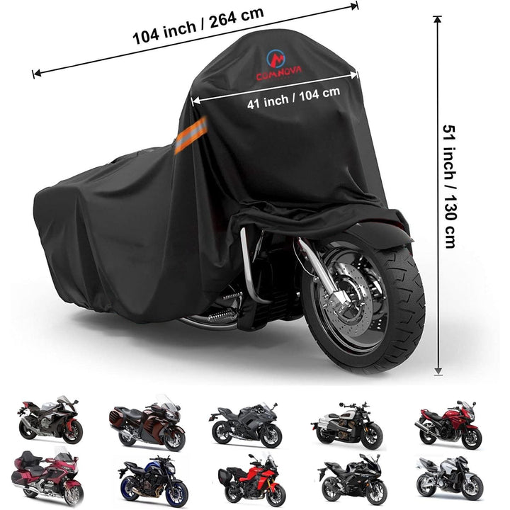 Comnova Motorcycle Cover 104 Inch, 600D Universal Motorcycles Cover Waterproof with Lock - Holes All Season, Large Motorbike Vehicle Scooter Cover for Harley Davidson, Honda, Suzuki, Kawasaki, Yamaha - Just Closeouts Canada Inc.