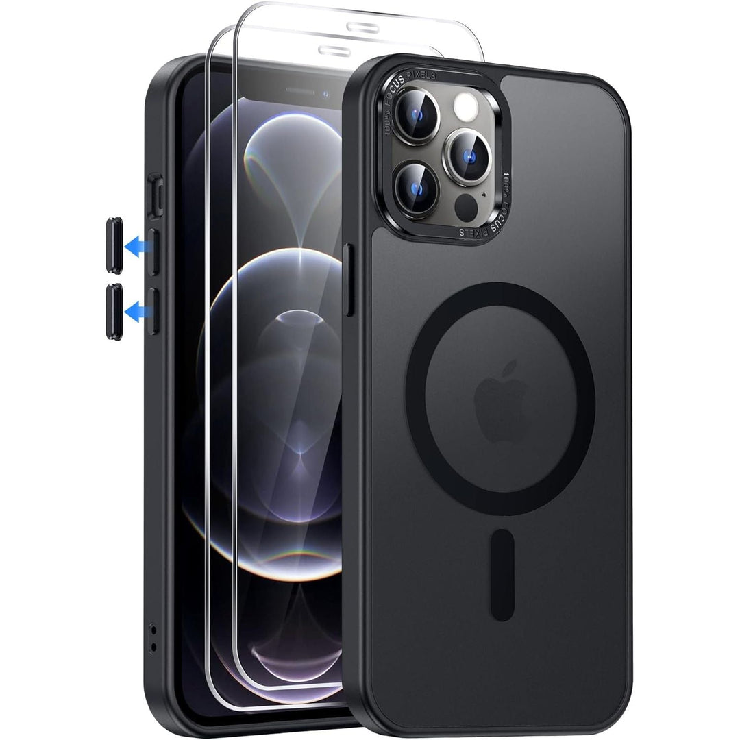 Compatible for iPhone 12 Pro Max Case: 2PCS Glass Screen Protector, Effortless Buttons, Strong Magnetic Slim Magic Shockproof Cell Phone Case/Coque/Etui for 12promax/ iphone12promax, Black - Just Closeouts Canada Inc.X004T34U51