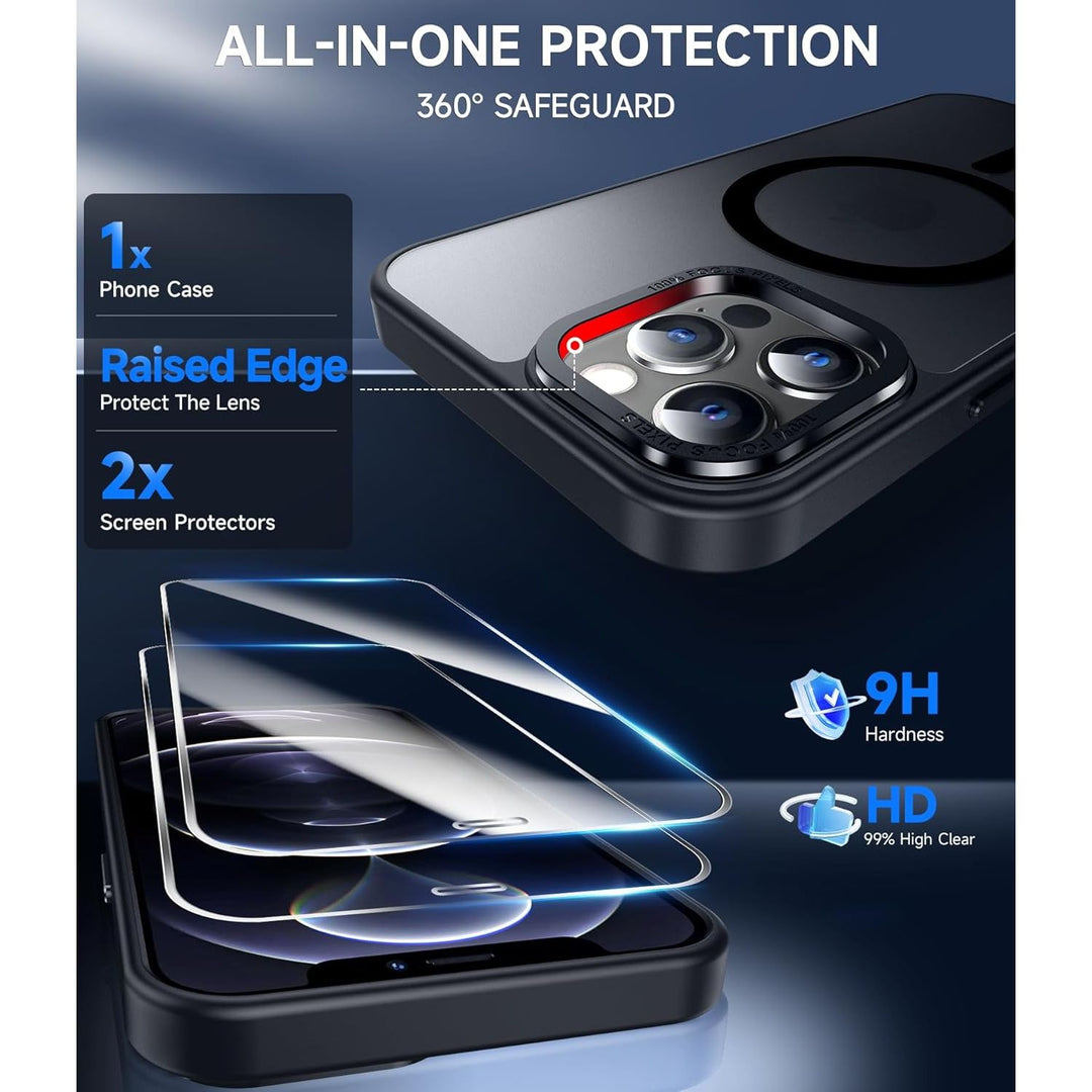 Compatible for iPhone 12 Pro Max Case: 2PCS Glass Screen Protector, Effortless Buttons, Strong Magnetic Slim Magic Shockproof Cell Phone Case/Coque/Etui for 12promax/ iphone12promax, Black - Just Closeouts Canada Inc.X004T34U51
