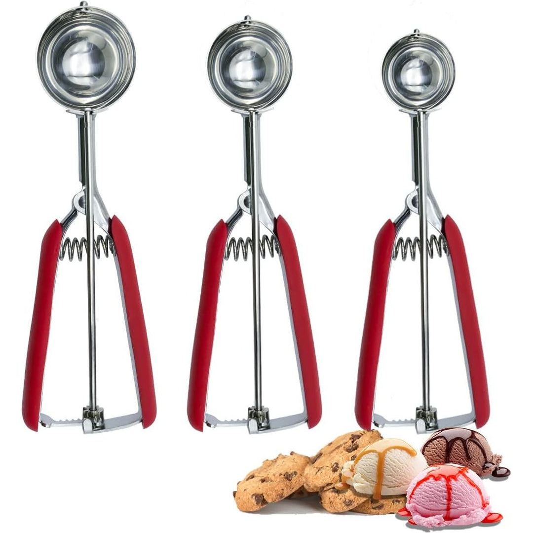 Cookie Scoop,Ice Cream Scoop,3PCS Stainless Steel 1/2 /3 Tablespoon Cookie Scoop,Red Rubber Grips Design,Durable and Effortless,for Ice Cream,Melon Baller and Baking(20L/ 40M/ 60S). - Just Closeouts Canada Inc.