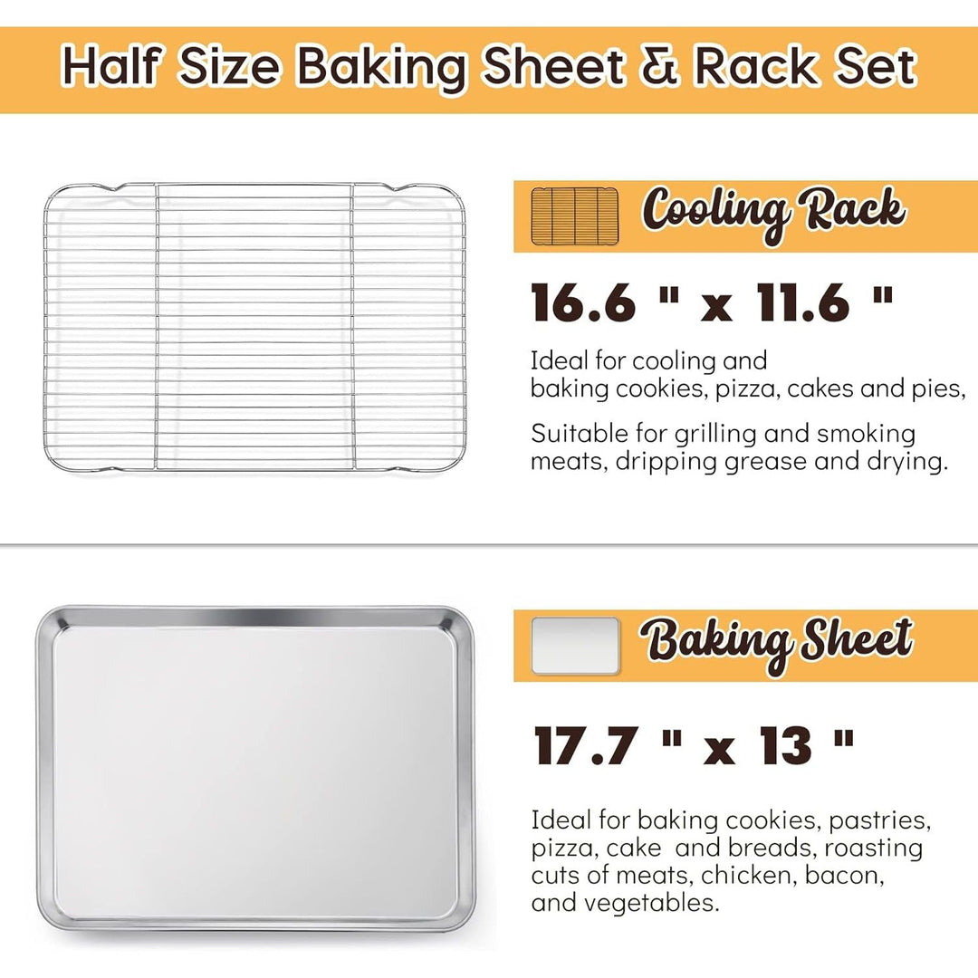 Cookie Sheet with Rack Set, Half Sheet Baking Pan for Oven Cooking, 18”x13” Stainless Steel Rimmed Tray with Wire Cooling Rack for Roasting Broiling Bacon Meat Steak - Dishwasher Safe - Just Closeouts Canada Inc.