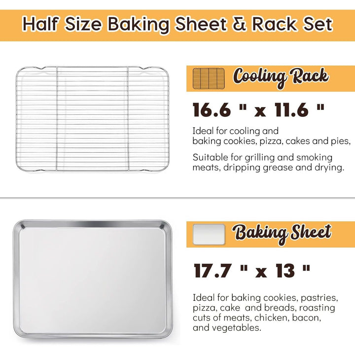 Cookie Sheet with Rack Set, Half Sheet Baking Pan for Oven Cooking, 18”x13” Stainless Steel Rimmed Tray with Wire Cooling Rack for Roasting Broiling Bacon Meat Steak - Dishwasher Safe - Just Closeouts Canada Inc.