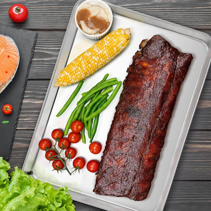 Cookie Sheet with Rack Set, Half Sheet Baking Pan for Oven Cooking, 18”x13” Stainless Steel Rimmed Tray with Wire Cooling Rack for Roasting Broiling Bacon Meat Steak - Dishwasher Safe - Just Closeouts Canada Inc.