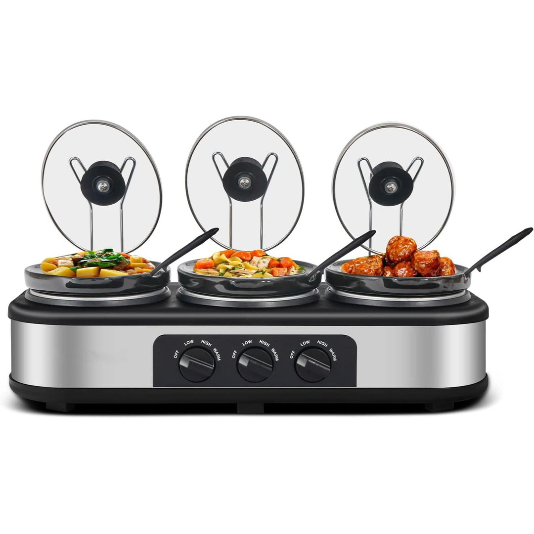 Cooks 3x2.5 Qt. Triple Electric Slow Cooker with Lid Holders, 22279 - J - Just Closeouts Canada Inc.